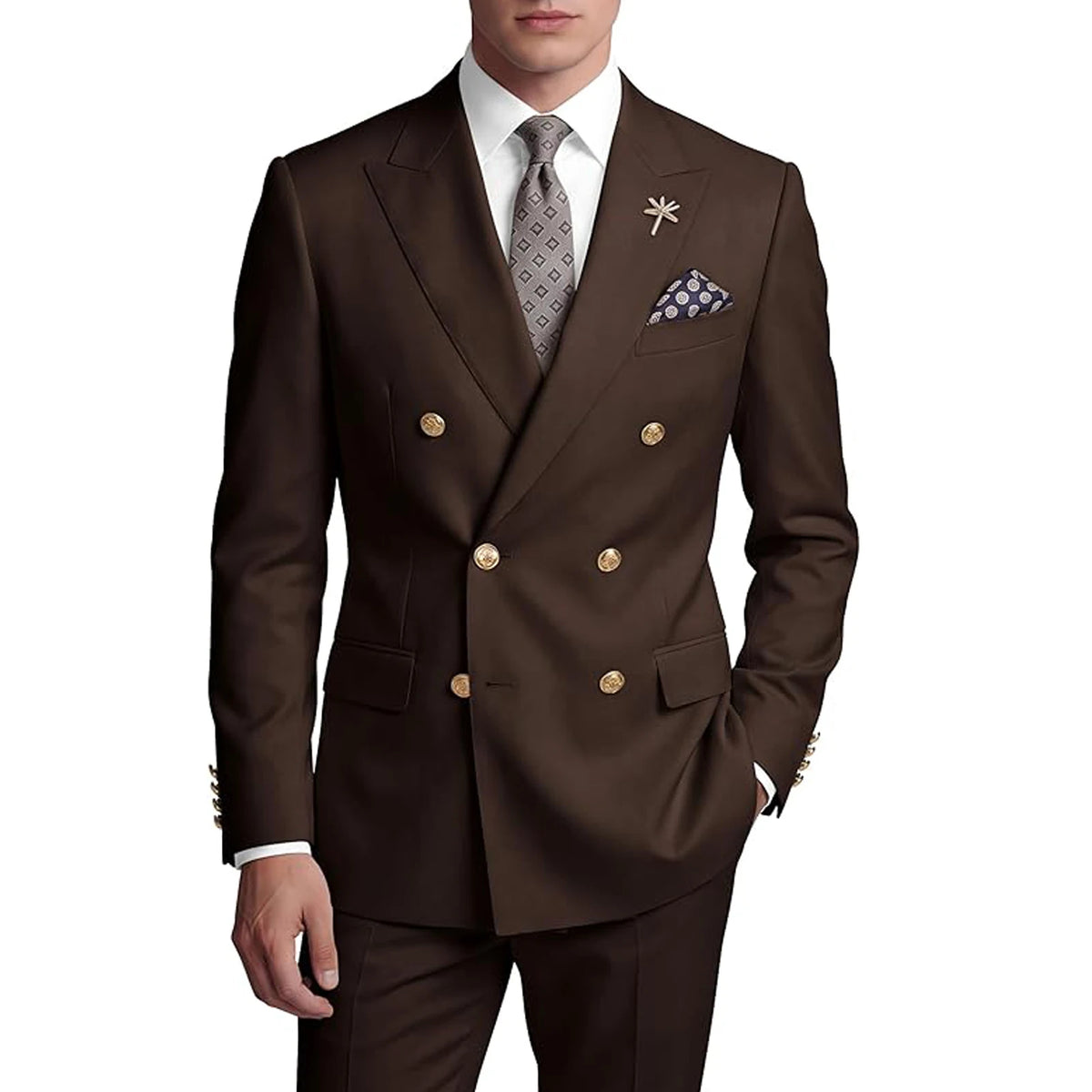 Costume homme 2 pièces croisé à boutons dorés – CLEVI Paris