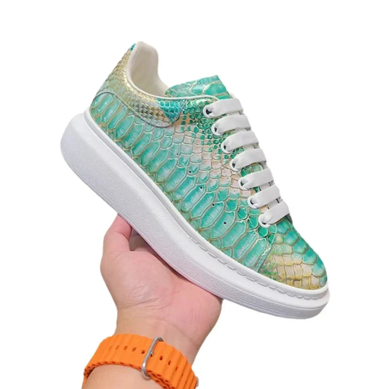 Sneakers basses homme vertes à plateforme – CLEVI Paris