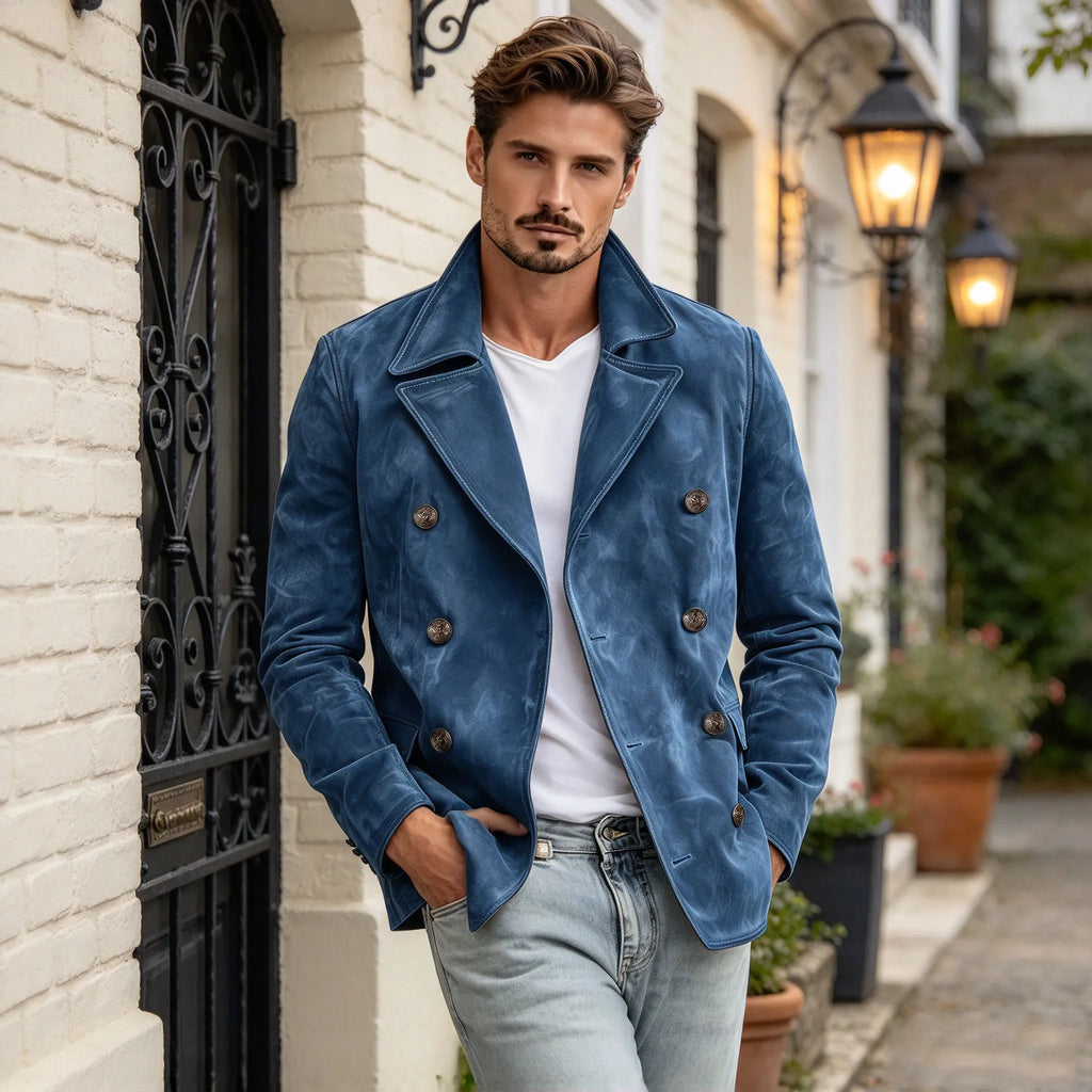 Blazer homme croisé en imitation daim – CLEVI Paris
