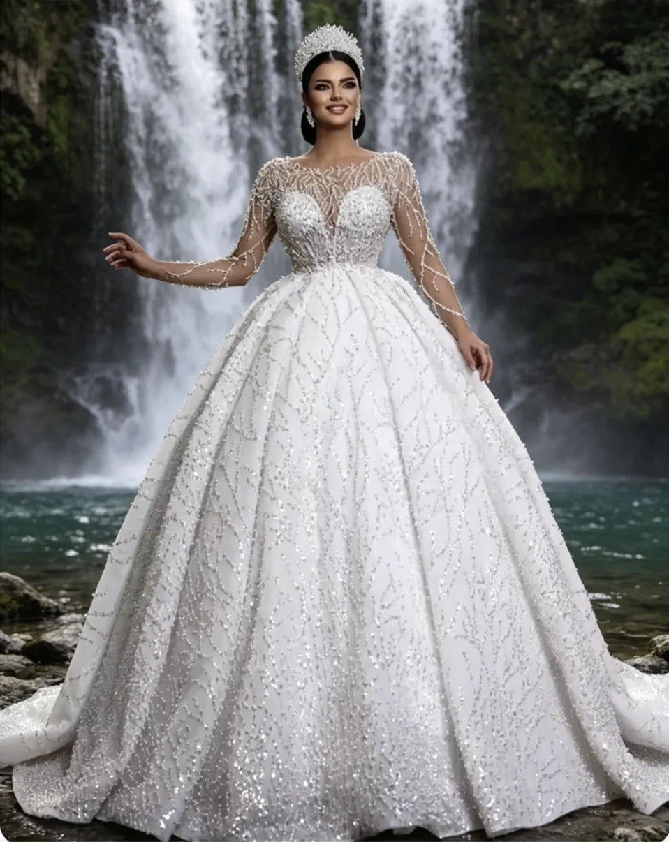Robe de mariée princesse en tulle pailleté – CLEVI Paris