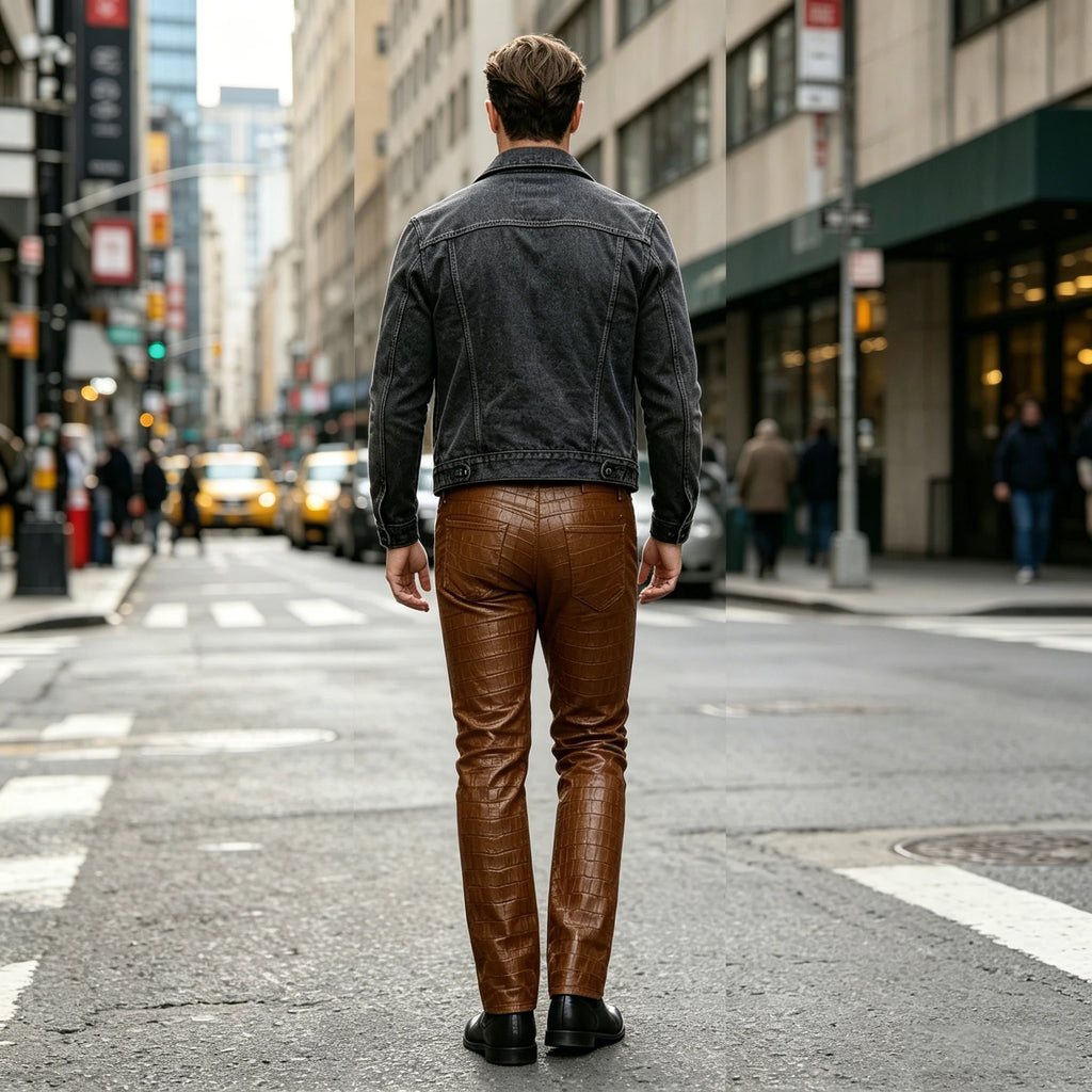 Pantalon effet cuir crocodile homme – CLEVI Paris