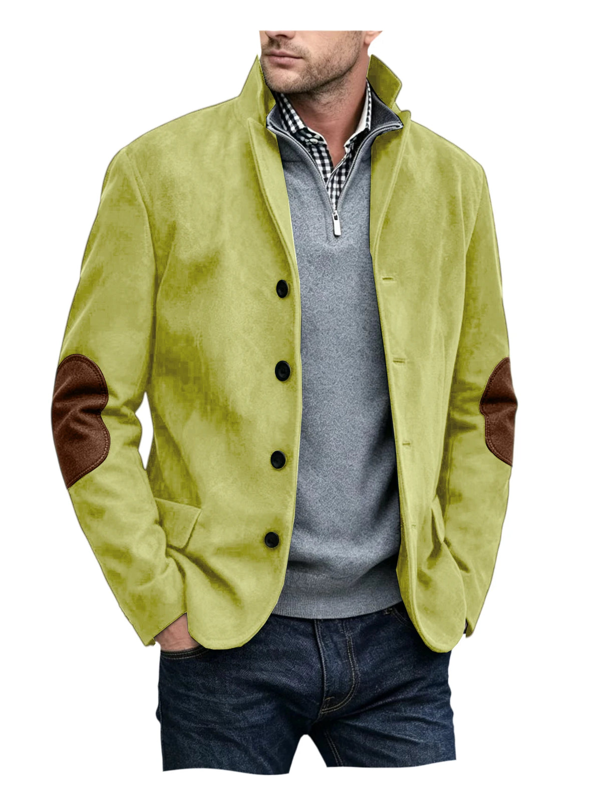 Blazer homme col montant, patchs aux coudes – CLEVI Paris