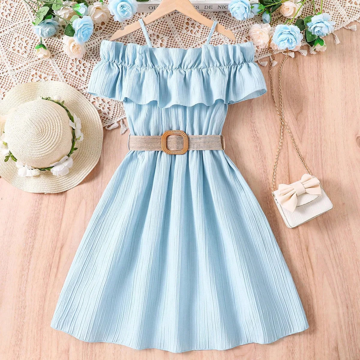 Robe fille évasée à épaules dégagées – CLEVI Paris