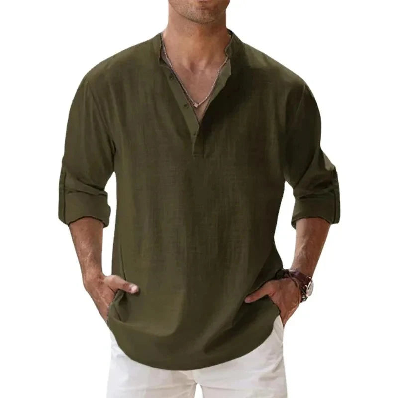 Chemise Homme Coton Manches Longues Col Henley Smart Casual 9 Coloris – CLEVI Paris