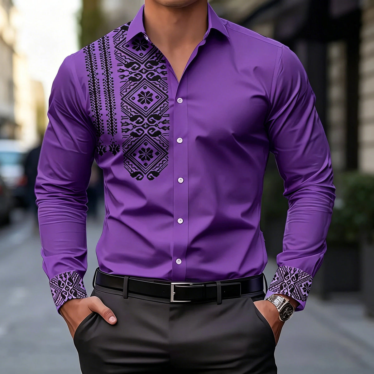 Chemise homme à imprimé géométrique – CLEVI Paris