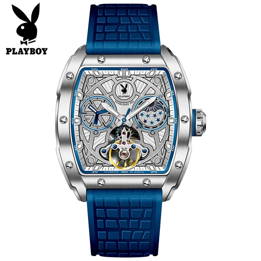 PLAYBOY Montre Automatique Homme Tonneau Flywheel Phase de Lune Lumineux – CLEVI Paris