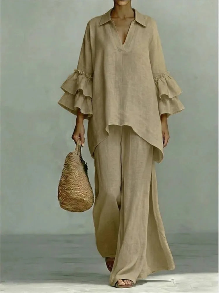 Ensemble femme à revers et pantalon large – CLEVI Paris