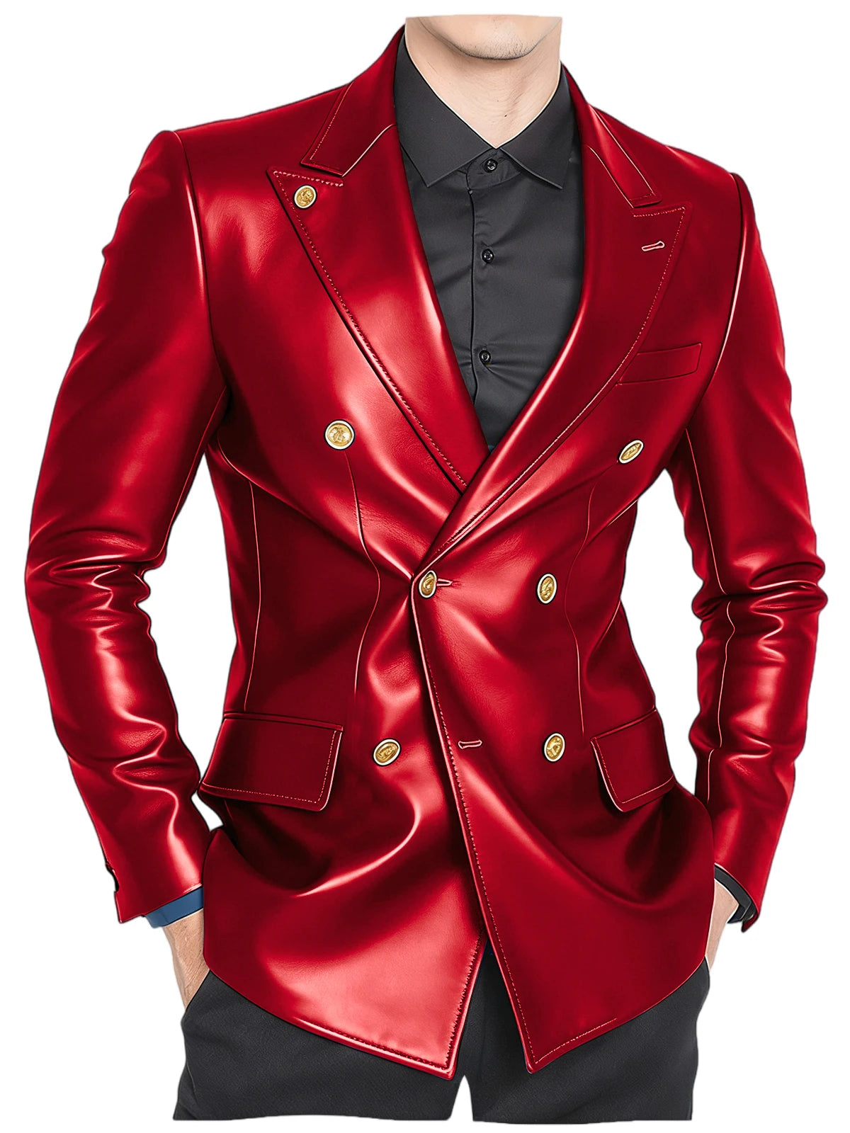 Blazer homme croisé en similicuir brillant – CLEVI Paris