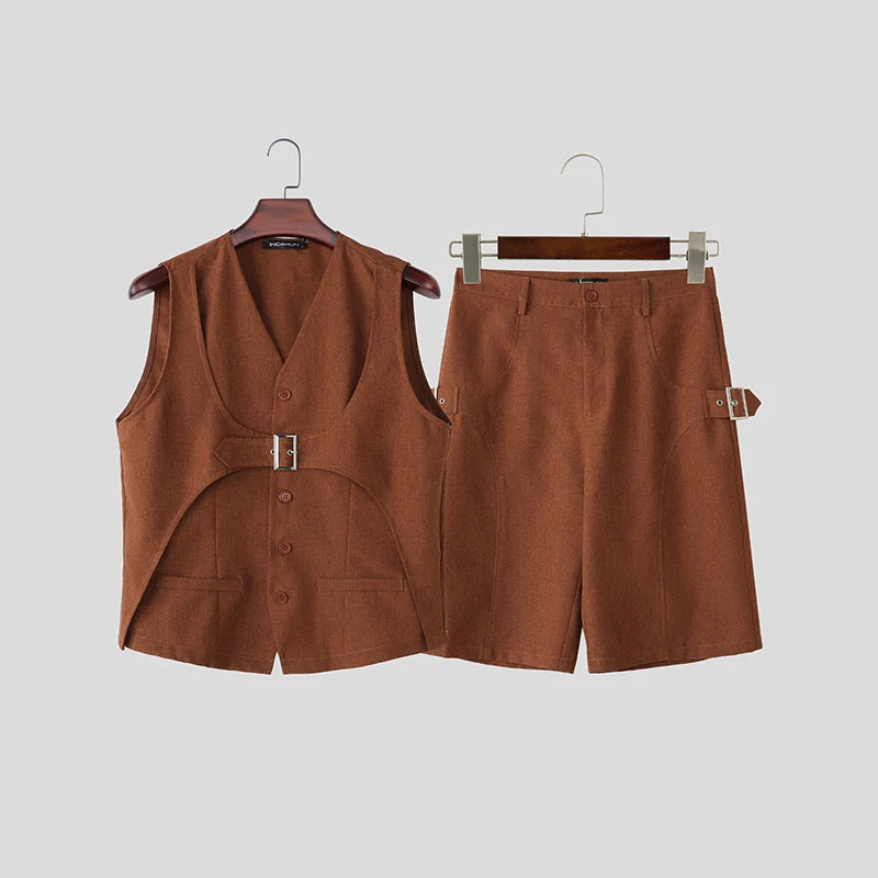 Ensemble 2 Pièces Homme Débardeur Col V Sans Manches + Short Taille Élastique Casual Streetwear 3 Coloris – CLEVI Paris