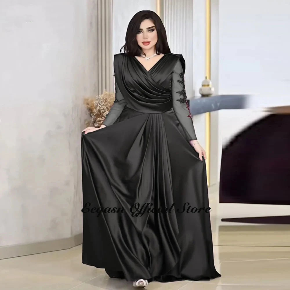 Robe de soirée col en V manches longues – CLEVI Paris