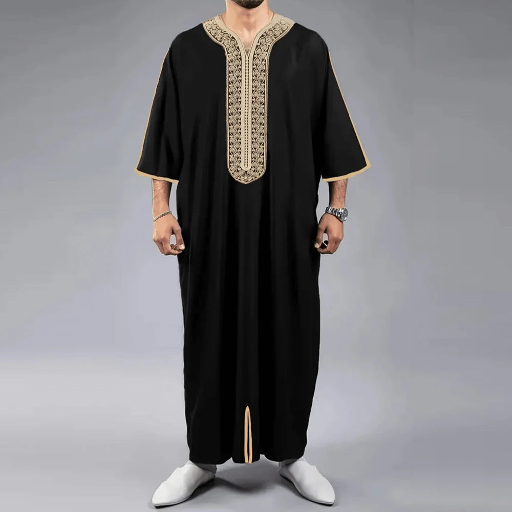 Kaftan Homme 2 Pièces Brodé Floral Col Mao Manches Longues + Pantalon Élastique Style Africain Mariage M-4XL – CLEVI Paris