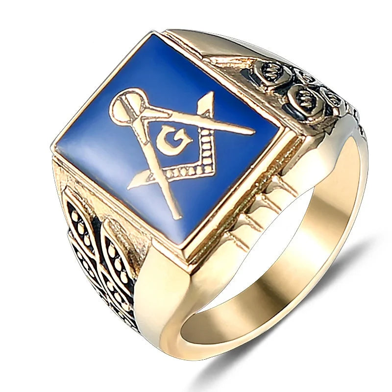Bague Maçonnique Homme Bleue en Acier Inoxydable – CLEVI Paris