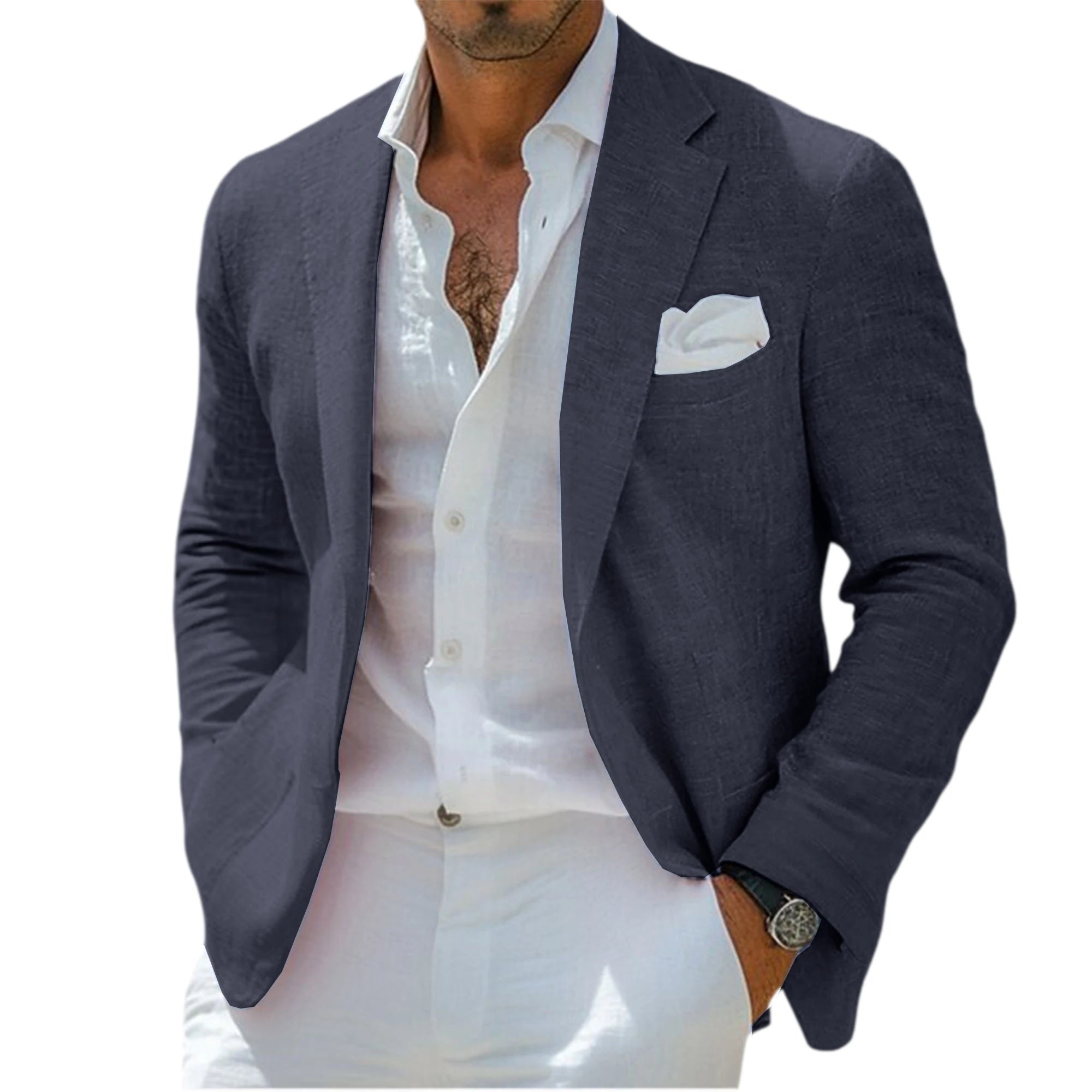 Blazer Homme Lin Slim Fit Léger Respirant Col Cranté Mariage Plage Business – CLEVI Paris