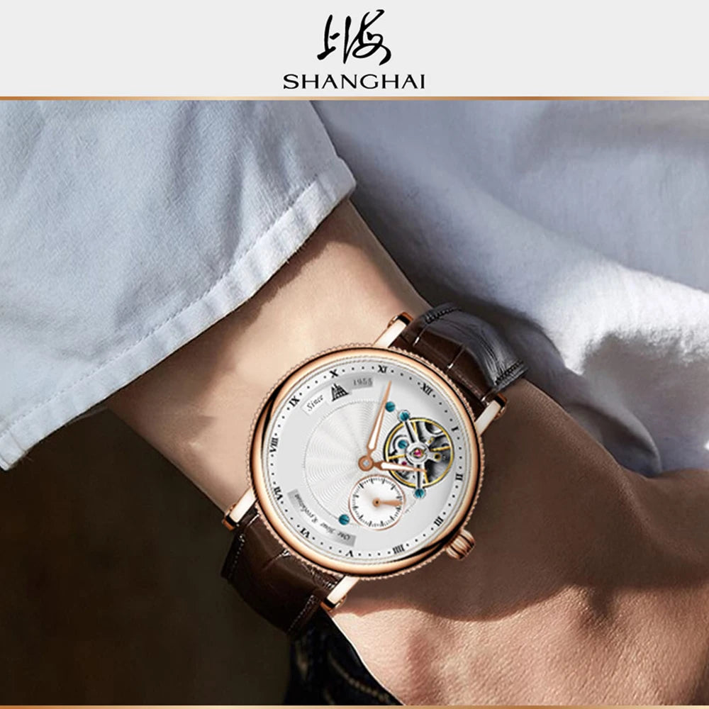 Montre Homme Manuel Carrousel Ciel Étoilé Chiffres Romains Lumineux Shanghai Watch S2000 – CLEVI Paris