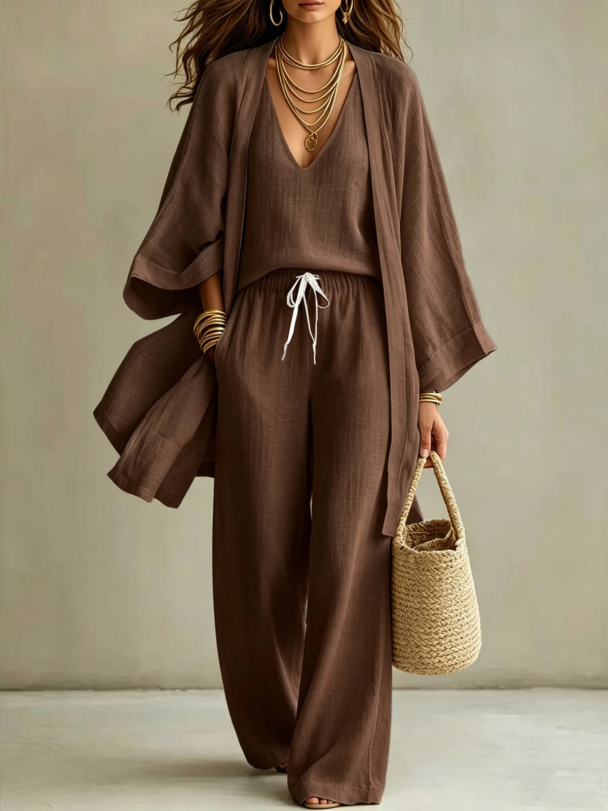Ensemble femme 3 pièces kimono et pantalon – CLEVI Paris