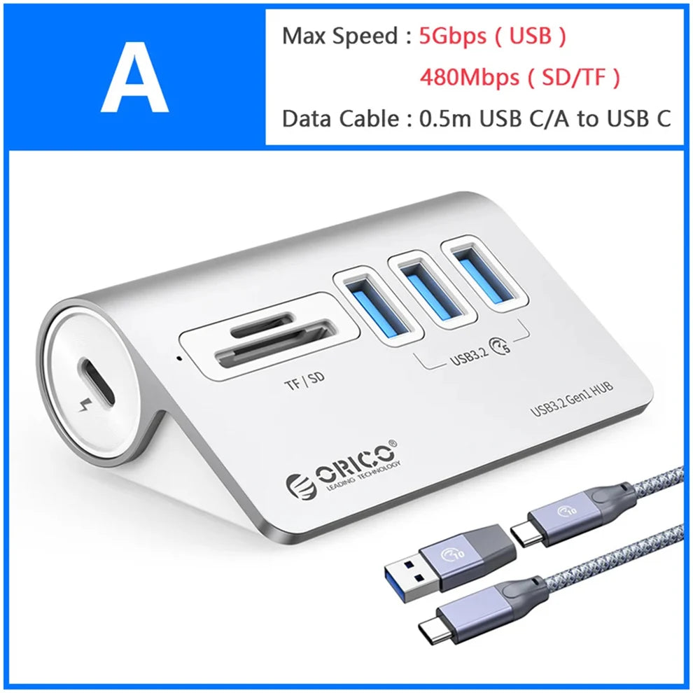 Docking Station ORICO USB-C 10Gbps 4 7 Ports PD60W Aluminium PC Mac – CLEVI Paris