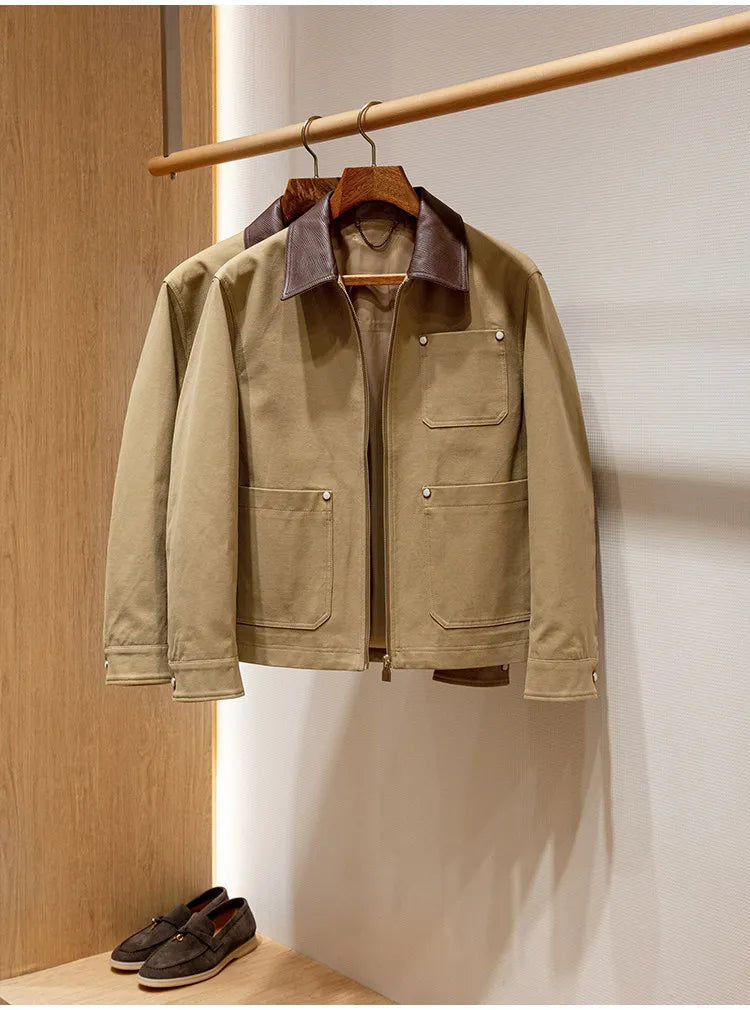 Veste homme camel à revers et rivets – CLEVI Paris