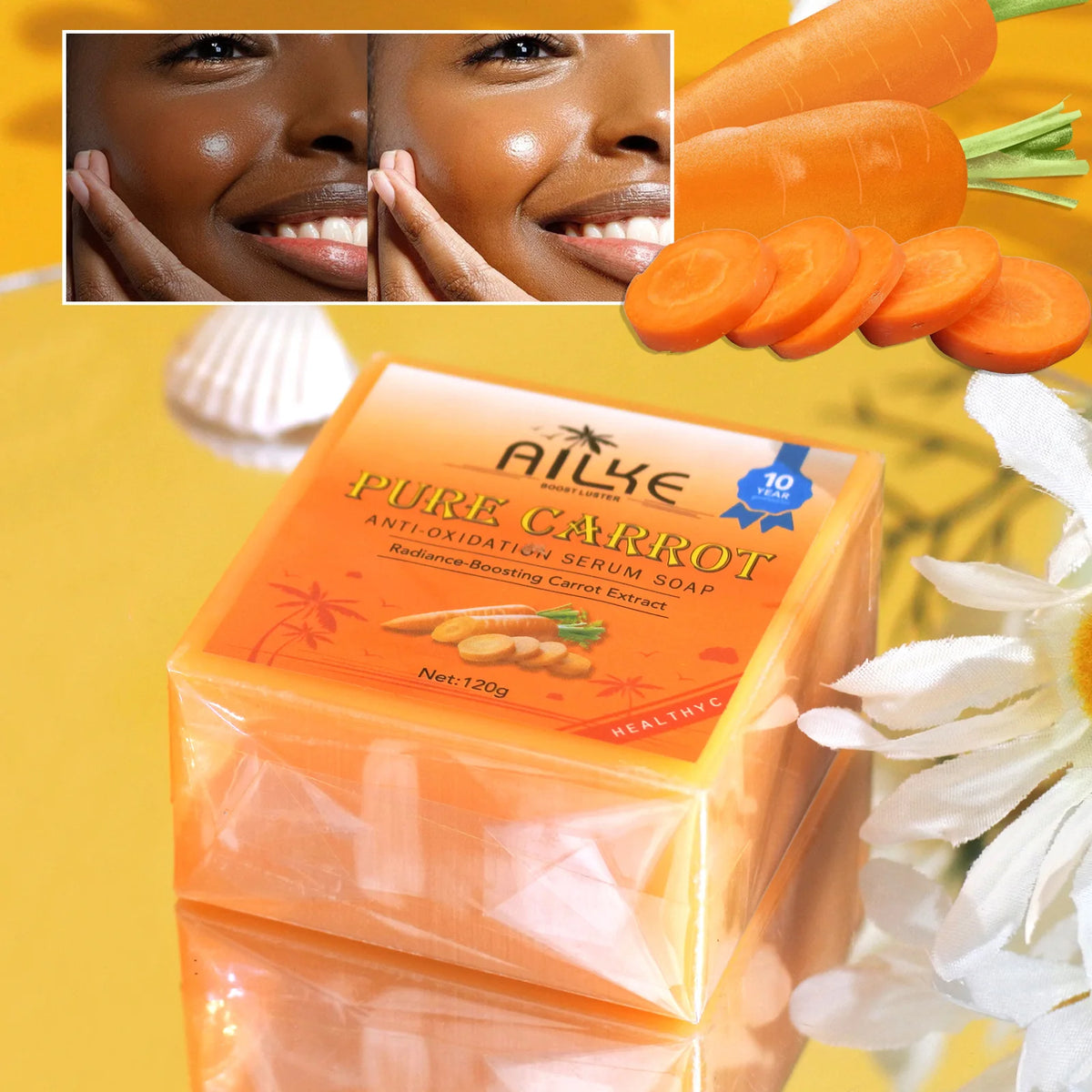 Savon Artisanal AILKE Carotte & Vitamine C 120g – Éclaircissant, Antioxydant & Hydratant – CLEVI Paris
