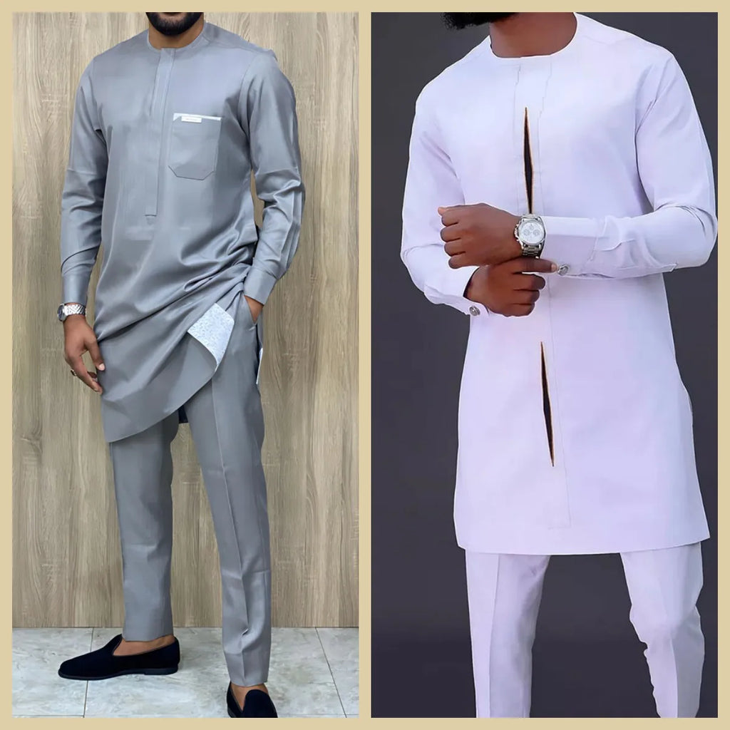 Kaftan Agbada Homme Style Africain 2 Pièces Veste Manches Longues + Pantalon Mariage Cérémonie S-XXL – CLEVI Paris