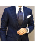 Costume 2 Pièces Homme Bleu Marine Rayures Revers Cranté Slim Fit – CLEVI Paris
