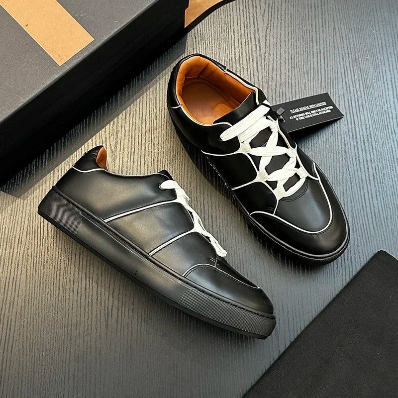 Sneakers Montantes Cuir Véritable Patchwork Homme – CLEVI Paris