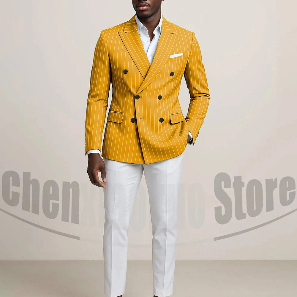 Costume Double boutonnage pour hommes avec fines rayures, tenues formelles sur mesure pour affaires, décontractées, fête, Chic, costume 2 pièces