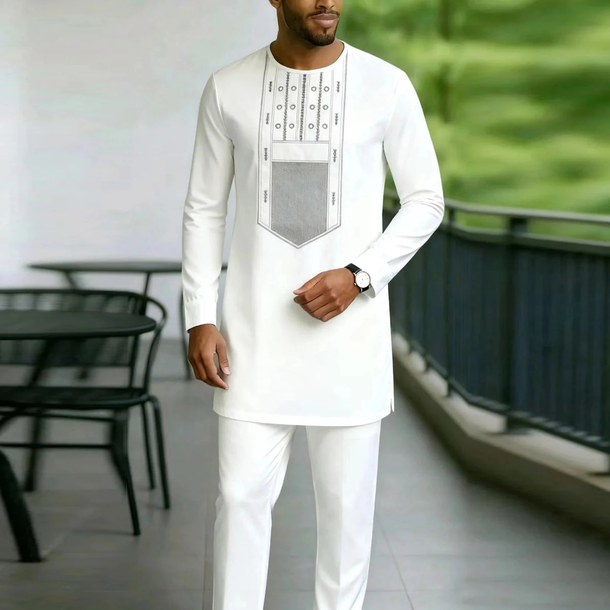 Ensemble Kaftan Africain Homme 2 Pièces – Costume Brodé Manches Longues – CLEVI Paris