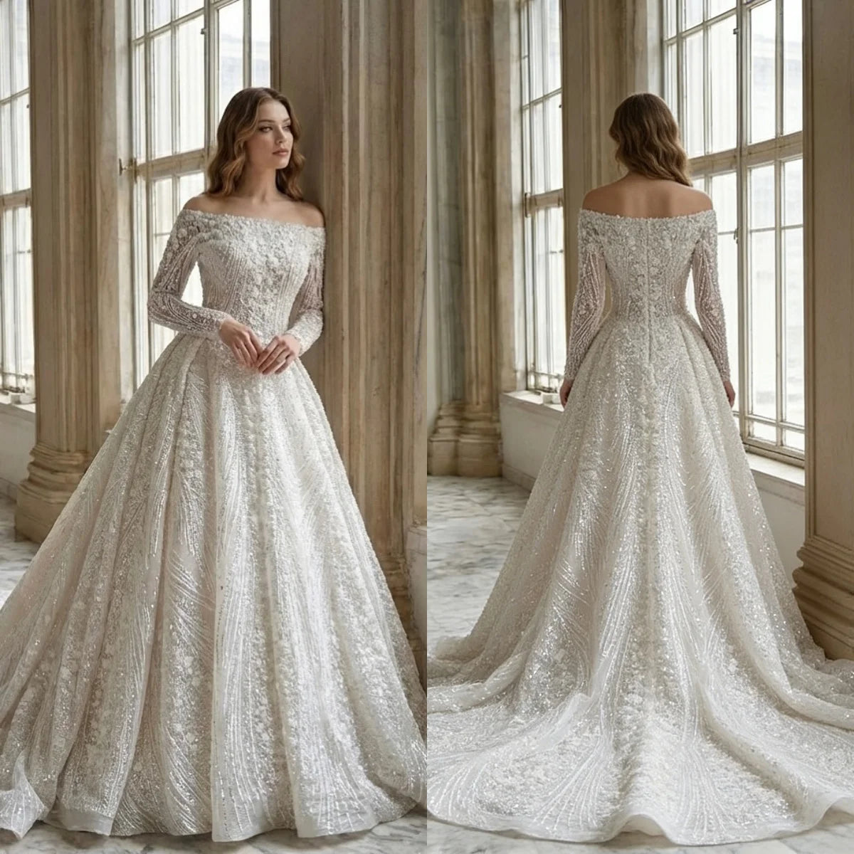 Robe de mariée trapèze en crêpe perlé – CLEVI Paris