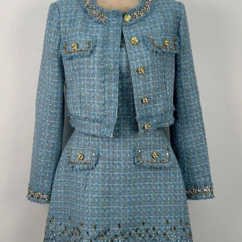 Ensemble femme tweed, veste et robe – CLEVI Paris