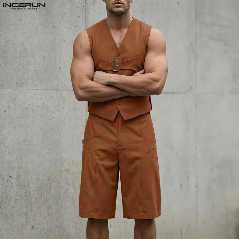 Ensemble 2 Pièces Homme Débardeur Col V Sans Manches + Short Taille Élastique Casual Streetwear 3 Coloris – CLEVI Paris
