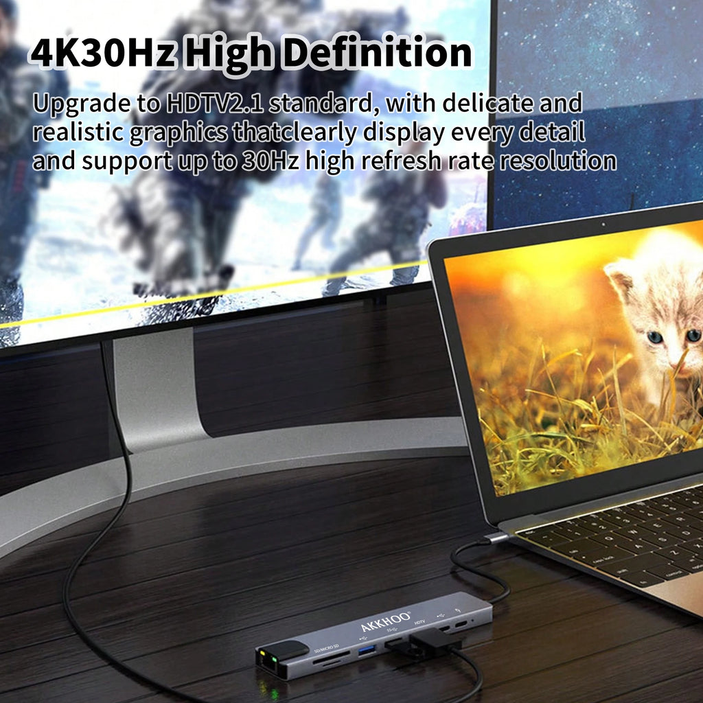Hub USB-C 8-en-1 4K HDMI PD 100W – CLEVI Paris