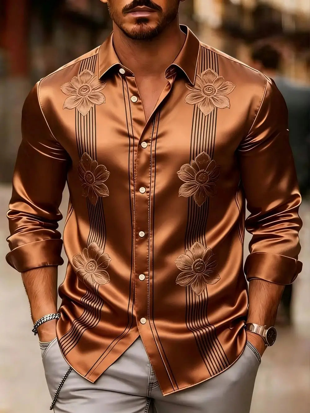 Chemise homme en satin à motifs imprimés – CLEVI Paris