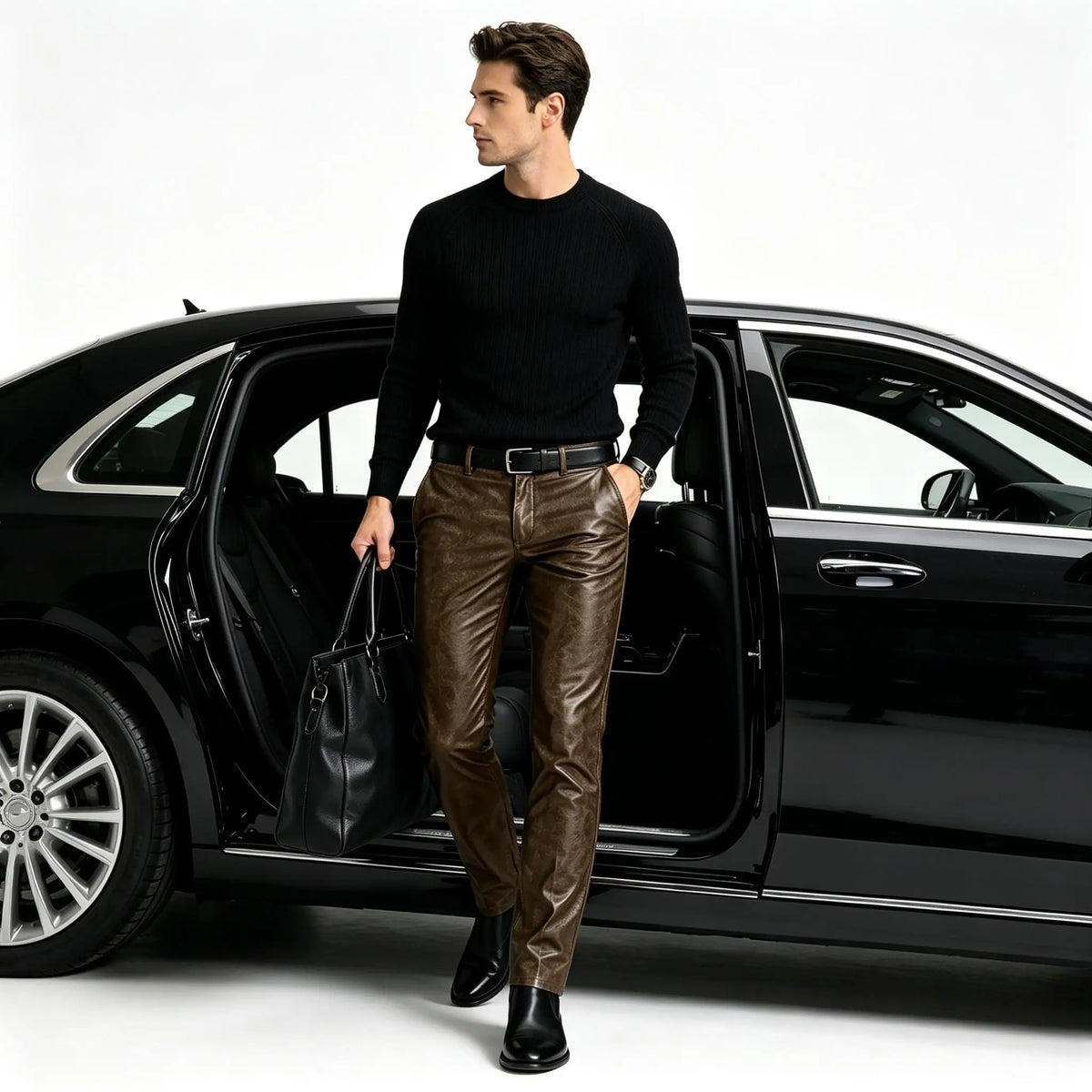 Pantalon Homme Droit Simili Cuir – CLEVI Paris