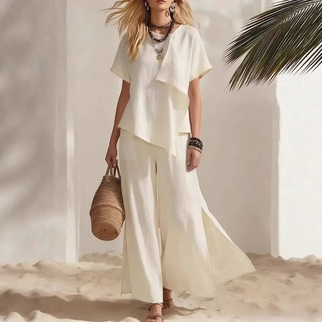 Ensemble femme haut asymétrique et pantalon – CLEVI Paris