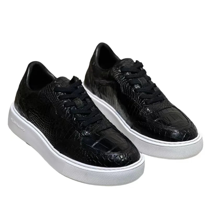 Sneakers Homme Cuir Croco Véritable – Bande Élastique, Imperméable | Marron ou Noir | Tailles 38–45