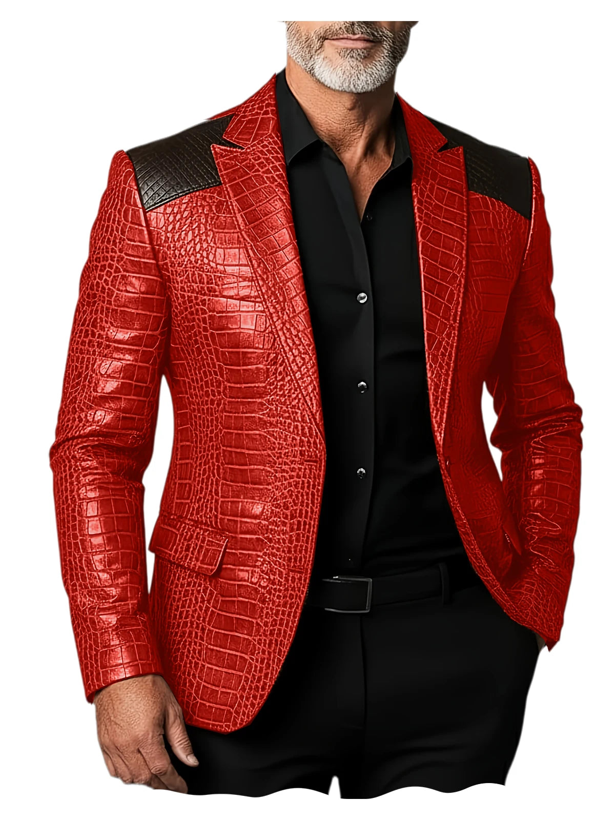 Veste homme en cuir PU crocodile patchwork – CLEVI Paris