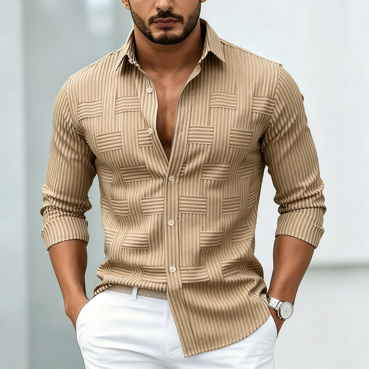 Chemise homme rayée à motifs géométriques – CLEVI Paris