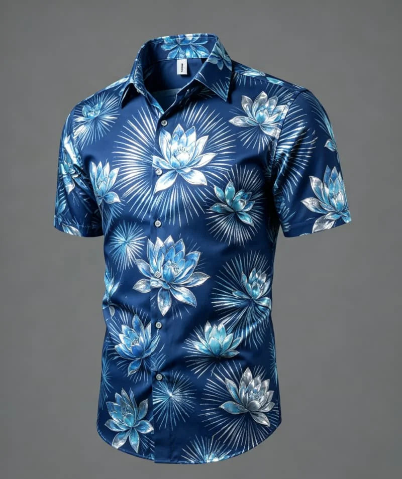 Chemise Homme Florale Métallisée à Manches Courtes – CLEVI Paris