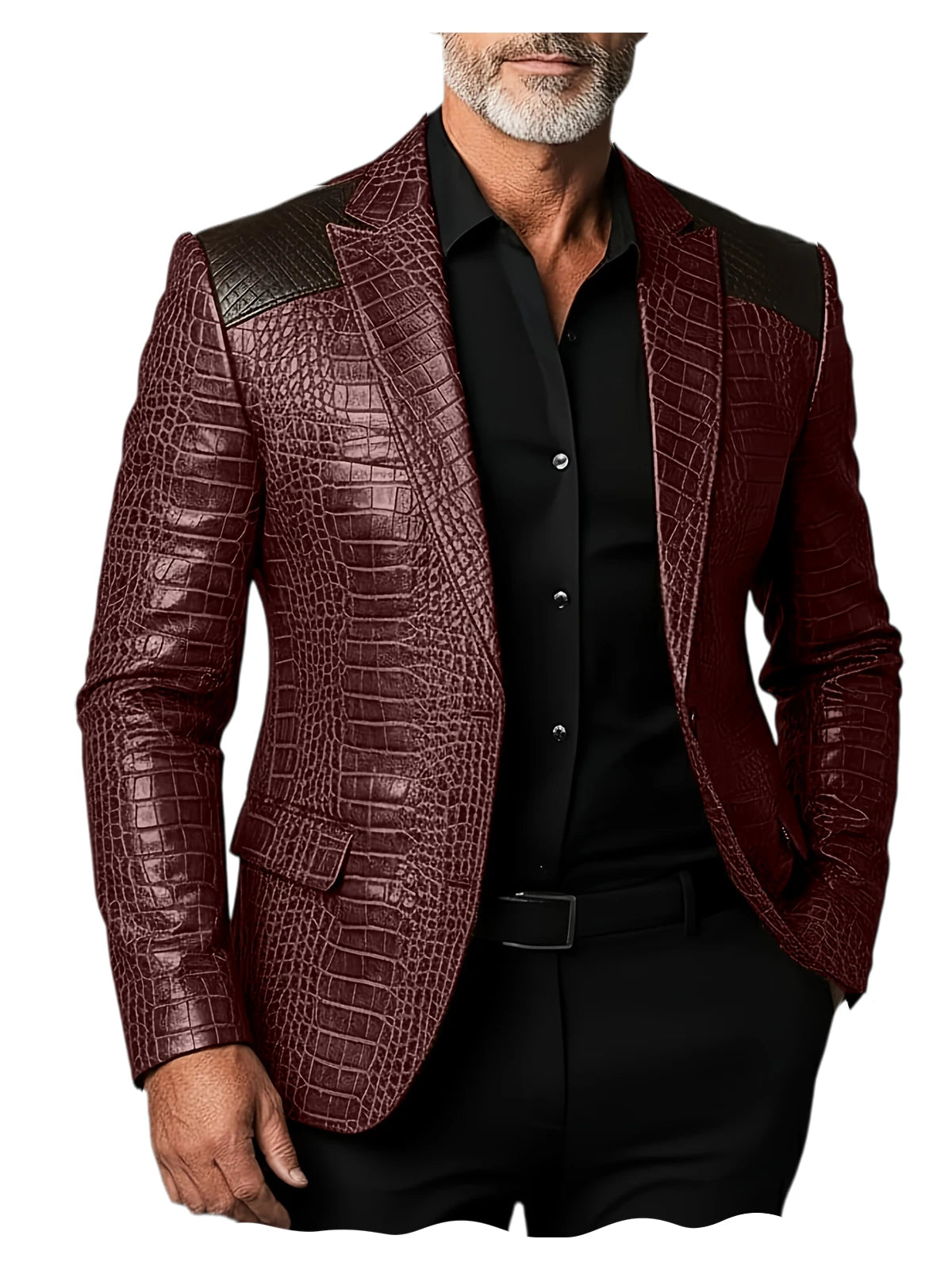Veste homme en cuir PU crocodile patchwork – CLEVI Paris