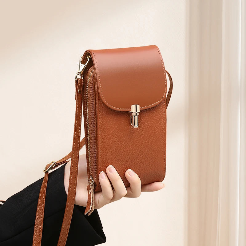 Mini Sac Téléphone Femme Cuir Véritable Motif Litchi 8 Cartes Poche Zipée 4 Coloris – CLEVI Paris