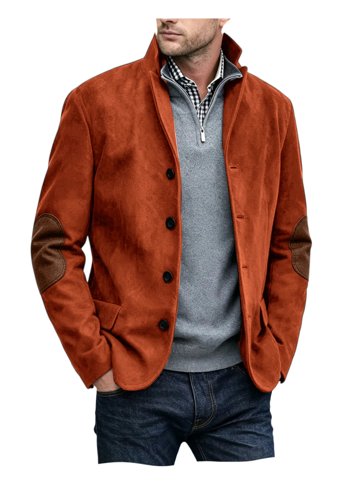 Blazer homme col montant, patchs aux coudes – CLEVI Paris