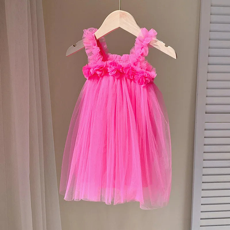 Robe fille en tulle à fleurs 3D – CLEVI Paris