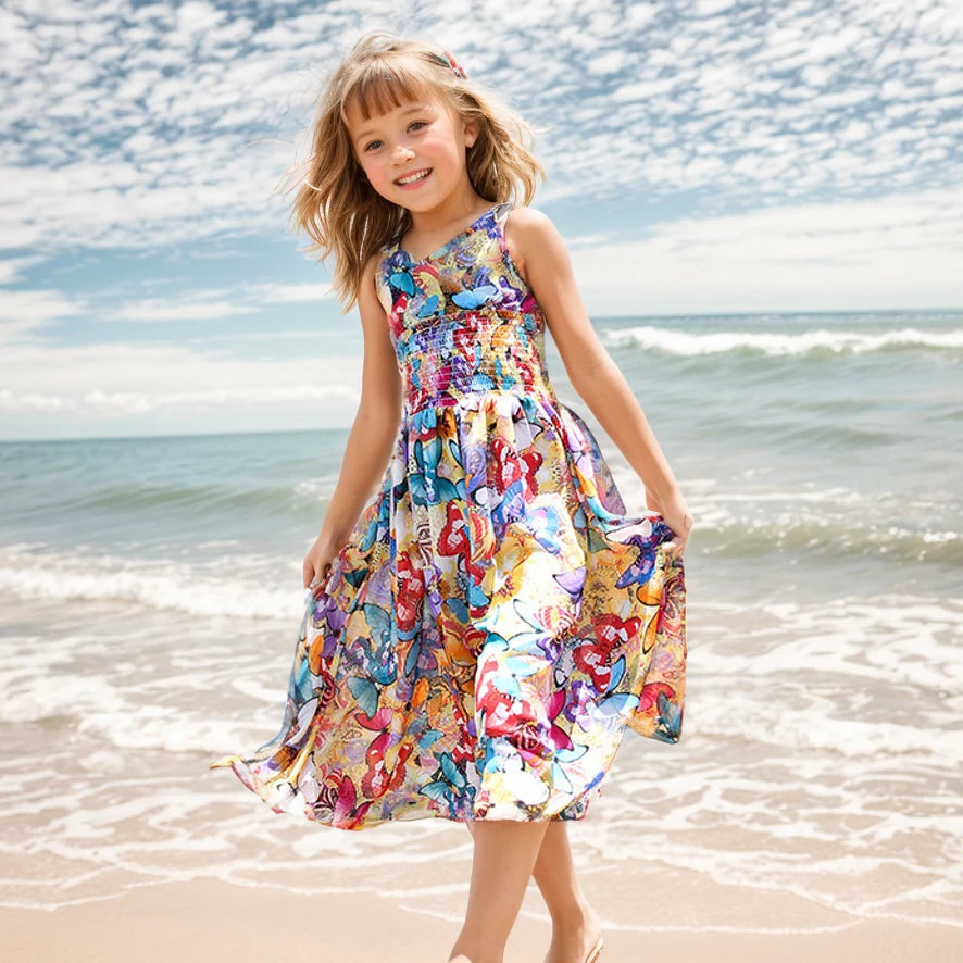 Robe fille bohème à fleurs sans manches – CLEVI Paris