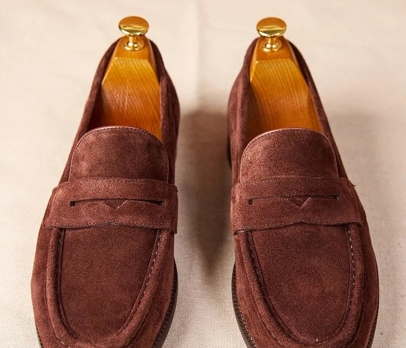 Mocassins Suède Vache Homme Artisanaux Bout Carré – CLEVI Paris