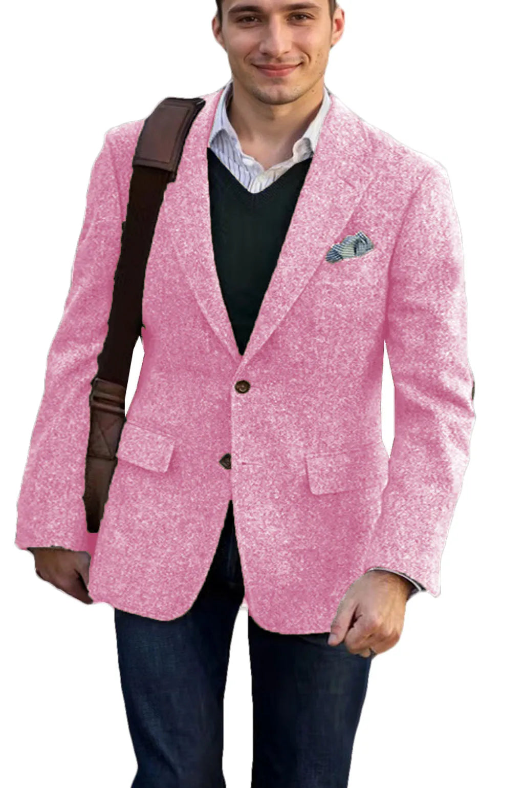 Blazer homme en tweed, revers cranté et coudes – CLEVI Paris