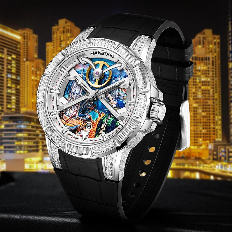 Montre Homme Automatique Collection Dubai Diamants Cadran Givré Hanboro 841 – CLEVI Paris