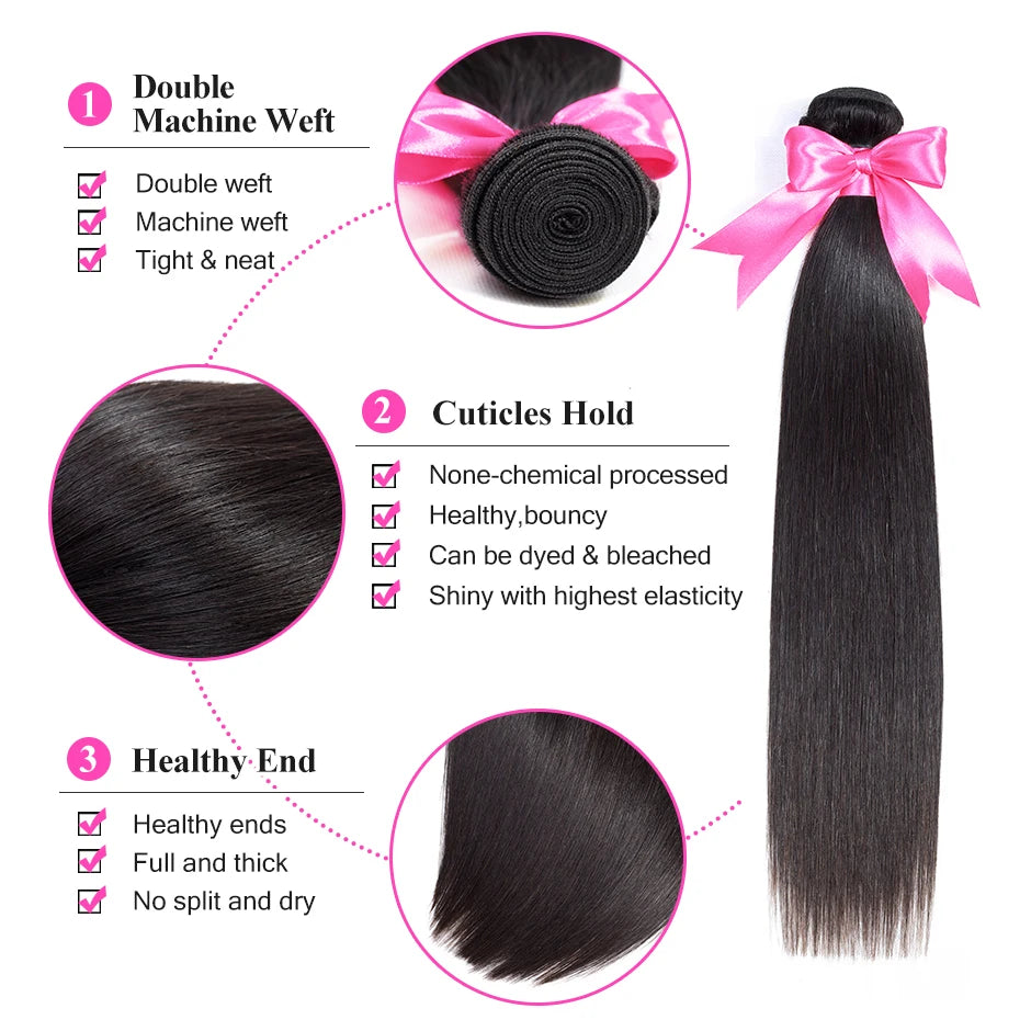 Extensions Cheveux Humains Straight Brésiliennes Remy Hair 3 Mèches Non Traitées – CLEVI Paris