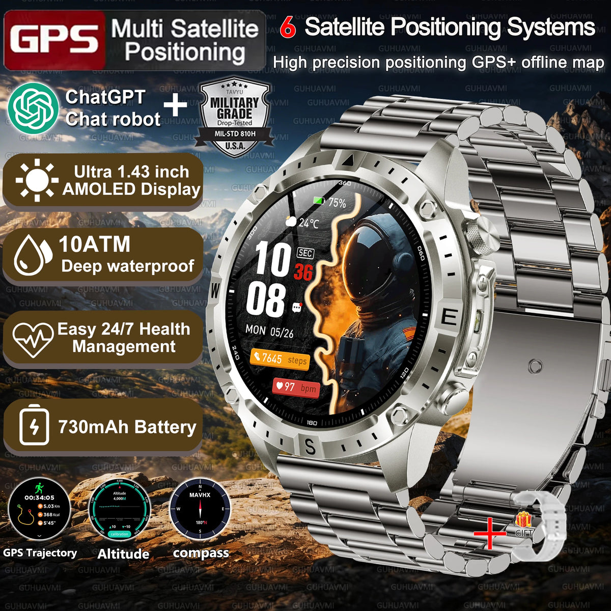 Montre GPS AMOLED avec cartes hors ligne – CLEVI Paris