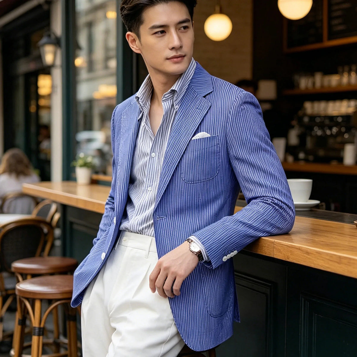 Blazer homme seersucker rayé – CLEVI Paris