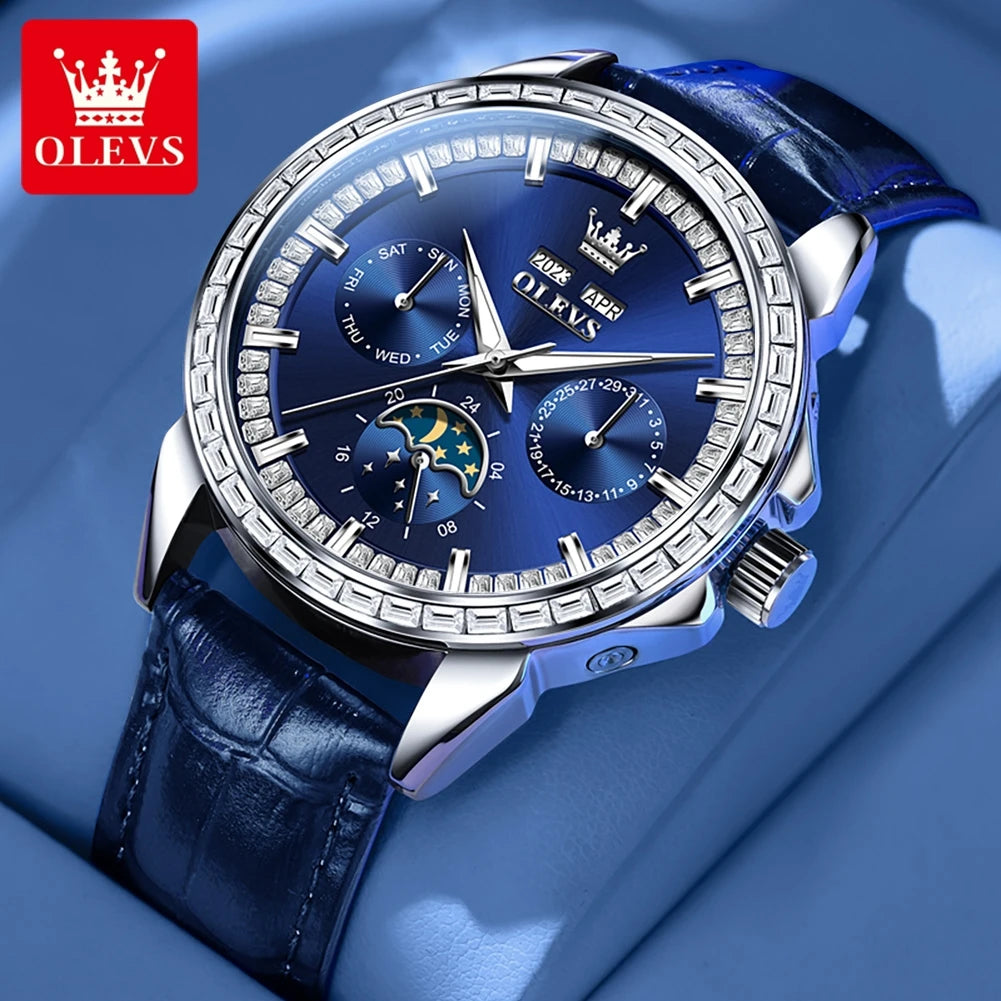 OLEVS 6695 Montre Homme Automatique Diamants Phase de Lune – CLEVI Paris
